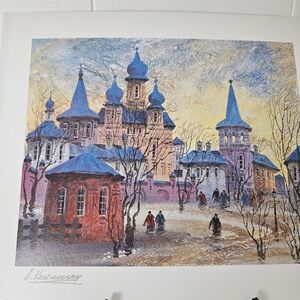 Krasnyansky, Anatole Steriolithograph  Winter Scene Art Print COA Included